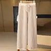 Pantalones de lana de pierna recta hasta el suelo con rayas verticales para mujer, de cintura alta, rayas de color bloque, pantalones de punto suaves y versátiles
