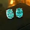 Brincos de Zircônia Branca Paraíba Corte Radiante Corte Flor de Gelo Formato de Almofada Longa Brincos Simples de Diamante Único Banhados a Ouro Cor Ovo de Pombo