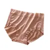 Pantalones de dama talla grande de seda helada para mujer de cintura media-alta, sedosos, cómodos, transpirables, de encaje de alta calidad, ropa interior, bragas