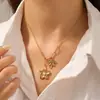 Collar de Acero Inoxidable en Forma de Corazón en Stock, Colgante de Mariposa Transfronterizo de Oro de 18K para Mujer, Accesorios Florales de Otoño e Invierno, Joyería Dorada