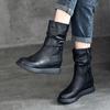 Botas Retro de Piel Genuina con Pliegues hasta Media Pantorrilla para Mujer para Otoño e Invierno Nuevas con Aumento Interior Cremallera Lateral Botas de Caballero Clásicas para Mujer