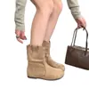Botas de Nuevo Estilo Otoño e Invierno 2025 para Mujer Exportación Retro Gamuza Tacón Bajo Botines Cortos Fruncidos para Mujer Botas de Moda para Mujer
