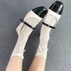 Calcetines de Encaje Zhuji para Mujer, Estilo Delgado de Verano con Lazo, Calcetines hasta la Pantorrilla Estilo Ballet, Calcetines Holgados Lindos Estilo Universitario