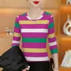 Moda Primavera 2026 Nueva Camisa Básica de Rayas de Manga Larga para Mujer, Atuendo Elegante para Mamá de Mediana Edad, Top Elegante para Mujer