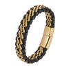 Pulsera de cuero de doble cadena geométrica más vendida transfronteriza de Europa y Estados Unidos, pulsera con hebilla magnética de acero inoxidable tejida a mano para hombres