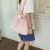 Bolso de Hombro de Nylon Estilo Coreano para Mujer, Nuevo, Bordado con Letras, Ligero, Casual, Versátil, con Cordón, Gran Capacidad, Bolso Tote