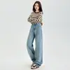 Jeans de pierna ancha holgados de forro polar grueso transfronterizos para mujer, pantalones rectos estrechos de cintura alta forrados de forro polar de invierno para cuerpo tipo pera