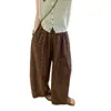 Pantalones casuales de cuadros plisados estilo retro americano, nueva colección de otoño, diseño único, versátiles, con cordón, pantalones de pierna ancha de corte holgado para mujer