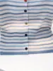 2026 Nuevo Estilo de Verano para Mujer Camiseta Casual de Manga Corta a Rayas Azules con Diseño Único y Hermoso