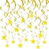 Ornamento Espiral de Estrela Pentagonal Dourado Prateado para Pendurar Decoração Giratória com Tira de Flor para Aniversário Infantil Casamento Festa