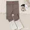 Nuevos Leggings Finos de Felpa para Niñas de Primavera y Otoño Estilo Japonés para Niños con Adorno de Encaje de Ola de Agua Calcetines con Volantes Pantalones Cortos Patchwork