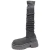 Botas altas de tacón grueso para mujer, nuevo diseño adelgazante, versátiles para otoño e invierno, elásticas, para calzar sin cremallera, botas de moda 2026, calcetines de punto