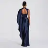 Vestido de Cetim Europeu e Americano de Alta Qualidade com Design de Gola Sobreposta, Decoração de Fita Lateral Única e Corte Elegante Justo, Atacado