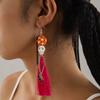 Pendientes Europeos y Americanos Transfronterizos Originales de Calavera con Borla y Cuentas de Semilla, Pendientes Personalizados Creativos de Flor de Halloween