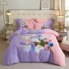 Conjunto de cama de quatro peças de algodão integral, tamanho grande, escovado, qualidade A, para outono e inverno, conjunto de cama espesso de algodão puro, conjunto de três peças de desenho animado