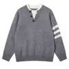 Nuevo estilo de suéter 2026, corte casual holgado, marca de moda, cuello redondo, estilo "old money" juvenil, bloques de color, desgastado, suéter para hombre de marca de moda