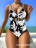 Novo Roupa de Banho Feminina Peça Única Popular Europeia e Americana Sexy Push-Up Transfronteiriça Mainstream Estampa Digital de Coqueiro