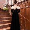 Vestido de Noite Preto de Um Ombro 2026 Novo Manga Longa Banquete Francês Luxo Leve Nicho Vestido de Anfitriã