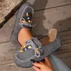 Zapatos Planos de Moda Retro con Cordones para Tallas Grandes para Mujer, Zapatos Casuales de Estilo Bohemio con Cordones y Perlas