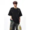 Camiseta Masculina de Verão Tendência Jovem Marca Solta Estilo Americano com Costura Visível, Manga Curta, Gola Redonda, Gramatura Pesada, Fresca e Estilosa