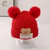 Gorro de lana tejido para niños coreanos, caricatura linda, invierno, para niños y niñas, gorro de invierno para bebé, gorro cálido con protección para las orejas
