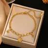 Pulseira Europeia e Americana de Aço Inoxidável, Pingente em Forma de Coração de Ouro 18K, Pulseira Multicamadas de Trevo de Quatro Folhas Feminina, Joias de Cruz