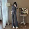 Conjunto Deportivo Casual para Mujer, Nuevo Estilo Primavera y Otoño, Corte Holgado, Adelgazante, Rejuvenecedor, Cárdigan de Punto con Capucha, Pantalones de Pierna Ancha Conjunto de Dos Piezas