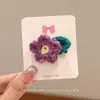 Horquilla de Flor Pequeña Fresca Hecha a Mano Crochet de Lana Flor de Cinco Pétalos Hojas Verdes Niñas Adultas Adorno Lindo para Flequillo