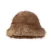 Sombrero de pescador de felpa para mujer, cálido y grueso para otoño e invierno, hace que la cara se vea más pequeña, sombrero peludo, color liso, versátil, moderno, con protección para los oídos