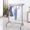 Estante de Exhibición Plegable de Doble Barra Móvil con Ruedas Espesor Piso Soporte Telescópico Ajustable Tendedero para Ropa