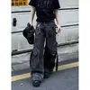 Marca Tendência Estilo Americano Zíper Design Multi-Bolsos Pesado Solto Design de Perna Reta Jeans de Trabalho Resistente para Homens