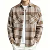 Camisa de Hombre de Comercio Exterior Transfronterizo Primavera y Otoño 2026 Nueva Tendencia Bolsillo Talla Grande Cuello Campana Manga Larga Cuadros Ropa de Hombre