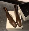 Botines al Tobillo con Costuras Marrones para Mujer Tacón Alto Tacón Grueso Cierre Trasero Punta Cuadrada 2024 Nuevos Invierno Estilo Coreano Botas de Moda Elásticas