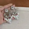 Pendientes de Borla de Perla Ovalada Incrustados de Diamantes Exagerados Europeos y Americanos, Pendientes de Personalidad de Nicho Transfronterizos, Pendientes de Lujo Ligero de Gama Alta para Mujer