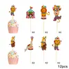 12 Peças Toppers de Bolo Tema Circo Animal Palhaço Decoração de Bolo Inserções Decoração de Aniversário Suprimentos para Festa