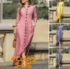 Vestido informal de vacaciones para mujer, de manga larga, con solapa y estampado floral, de algodón, con botones y camisa larga