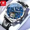 Zhang Zhilin Respalda los Relojes Olevs, Reloj Mecánico Puro Totalmente Automático, Diseño Calado, Reloj de Pulsera para Hombre Impermeable de Negocios