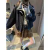 Mochie Outono Novo Estilo Estilo Coreano Renda Acabamento Elástico Cintura Alta Linha A Veludo Mini Saia MQ1685
