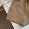 ¡Muy recomendable! Estilo Old Money~Pantalones cortos de lino caqui de alta densidad y alto número de hilos para mujer, nuevos shorts de verano