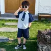 Conjunto de Camisa con Corbata de Verano para Niños, Conjunto Elegante de Dos Piezas de Manga Corta Estilo Coreano para Niños, Ropa Estilo Universitario para Niños Pequeños