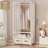 Guarda-roupa simples para uso doméstico no quarto, guarda-roupa de tecido para aluguel, estrutura de aço com gavetas, armazenamento de roupas à prova de poeira para dormitórios estudantis