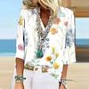 Camiseta con cuello en V y estampado 3D para mujer, top informal de manga corta, primavera y verano