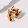 Anel Retro de Aço Inoxidável Europeu e Americano Transfronteiriço Banhado a Ouro 18K High-End Ins Abertura Assimétrica Joia de Mão em Aço Titânio Atacado