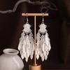 Pendientes Miao Étnicos de Borla Larga Estilo Nuevo, Pendientes Exagerados de Declaración de Moda Estilo Étnico de Plata Miao de Lujo Ligero