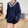 Suéter Grueso de Bloques de Color con Cuello en V para Mujer Otoño e Invierno 2026 Estilo Universitario Versión Coreana Holgado Retro Cardigan de Punto Trenzado para Estudiantes