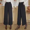 Pantalones rectos de lana gris oscuro plisados de cintura alta hechos a medida para mujer, otoño e invierno, talla petite, tobilleros, fluidos, pierna ancha holgada