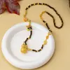 Influencer de Tiktok Colgante de Bolsita Brillante con Pedrería Chapado en Oro Forma de Calabaza Collar de Piedra Ojo de Tigre de la Fortuna DIY Nuevo Estilo Chino Bendición y Prosperidad