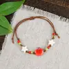 Pulsera de Cuerda Trenzada de Cerámica Fresca Estilo Viajero de Jingdezhen, Pulsera de Trébol de Cuatro Hojas, Joyería Artística Hecha a Mano, Venta al por Mayor para Atracciones Turísticas