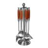 Conjunto de Utensílios de Cozinha Espátula e Colher de Jacarandá com Cabo de Madeira, Colher de Sopa Espessa, Escumadeira, Espátula para Fritar, Antiderrapante, Aço Inoxidável