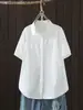 Camisa blanca de manga corta transfronteriza europea y americana de Amazon para mujer, verano, corte holgado, adelgazante, casual, versátil, cárdigan de alta gama